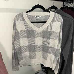 William Rast Gray Plaid V-Neck Sweater